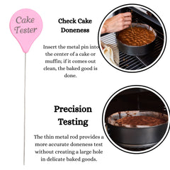 Stainless Steel Cake Tester with Pink Handle, Professional Baking Tool for Testing Cake Doneness. Set of 2
