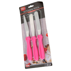 3-Piece Icing Spatula Set, Stainless Steel Blades, Pink Handles, Straight Angled and Offset for Cake Decorating
