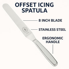 Professional Offset Spatula - Stainless Steel Icing Spreader with Ergonomic Handle for Cake Decorating, Frosting, and Baking