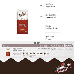 Van Houten Cocoa Powder || 1kg - Medium Brown || Original Dutch Processed - Unsweetened || 100% Cocoa Beans ||MRP 1488/-RS PER KG