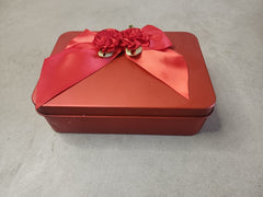 Rectangle Square Shaped Tin Box with Flower