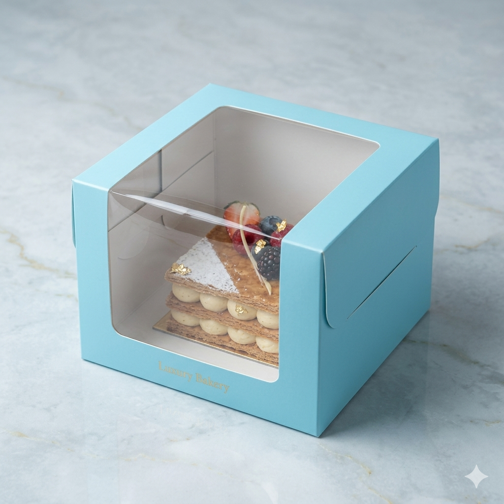 Premium Window Cake Box 10x10x8 cm - Set of 12 | Blue & Pink