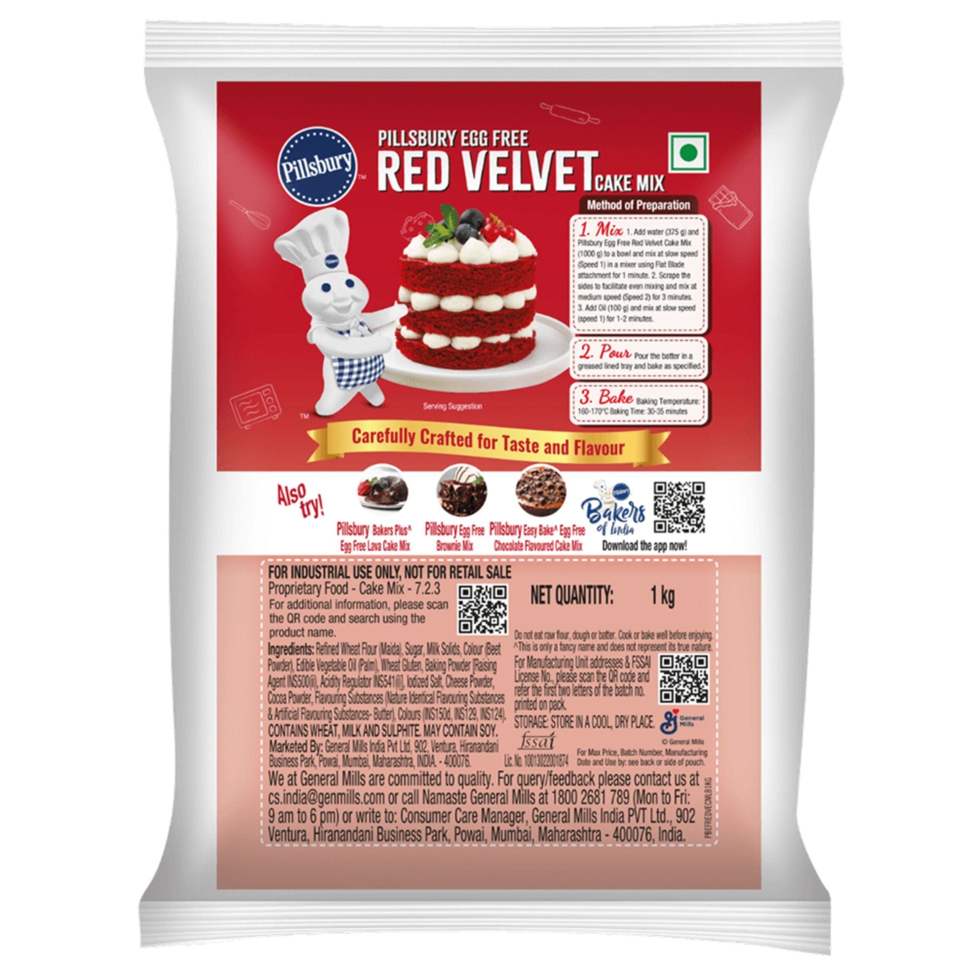 Pills&bury Egg Free Red Velvet Cake Mix | Rich Cocoa Flavour | 1 kg | For Professional & Home Baking