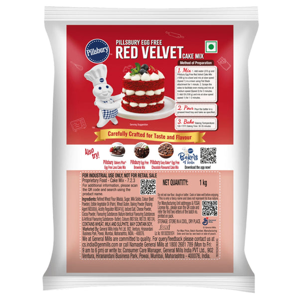 Pills&bury Egg Free Red Velvet Cake Mix | Rich Cocoa Flavour | 1 kg | For Professional & Home Baking