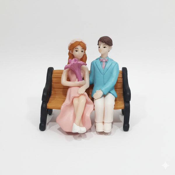 Romantic Couple Sitting on Bench Miniature Figurines (Set of 2) | Resin Love Couple Showpiece for Cake Topper, Home Decor, Valentine Gift, Anniversary Decoration