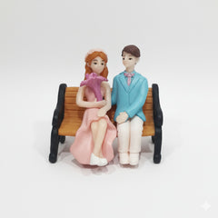 Romantic Couple Sitting on Bench Miniature Figurines (Set of 2) | Resin Love Couple Showpiece for Cake Topper, Home Decor, Valentine Gift, Anniversary Decoration