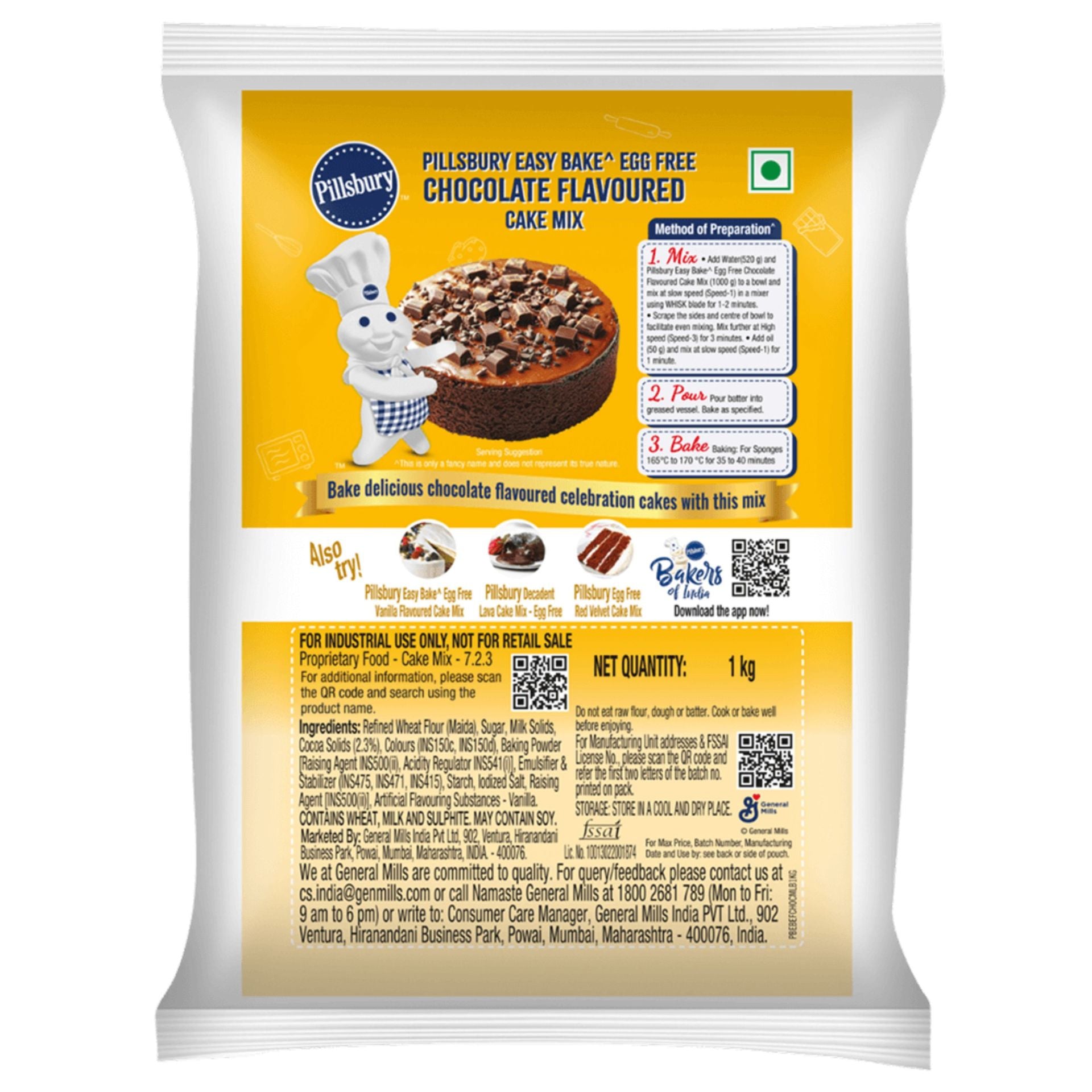 Pills&bury Easy Bake Egg Free Chocolate Flavoured Cake Mix – 1 kg | Professional Baking Mix