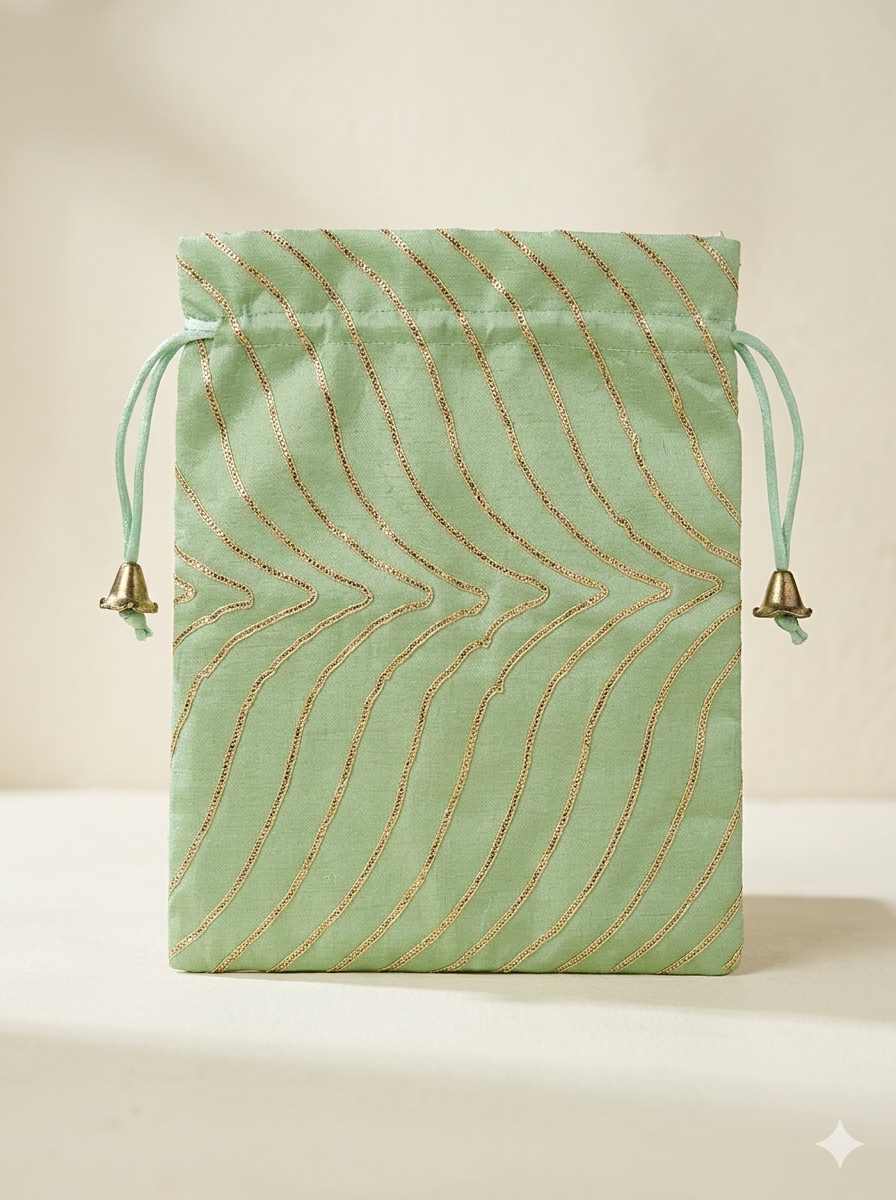 Premium Organza Drawstring Gift Potli Bag with Gold Foil Design