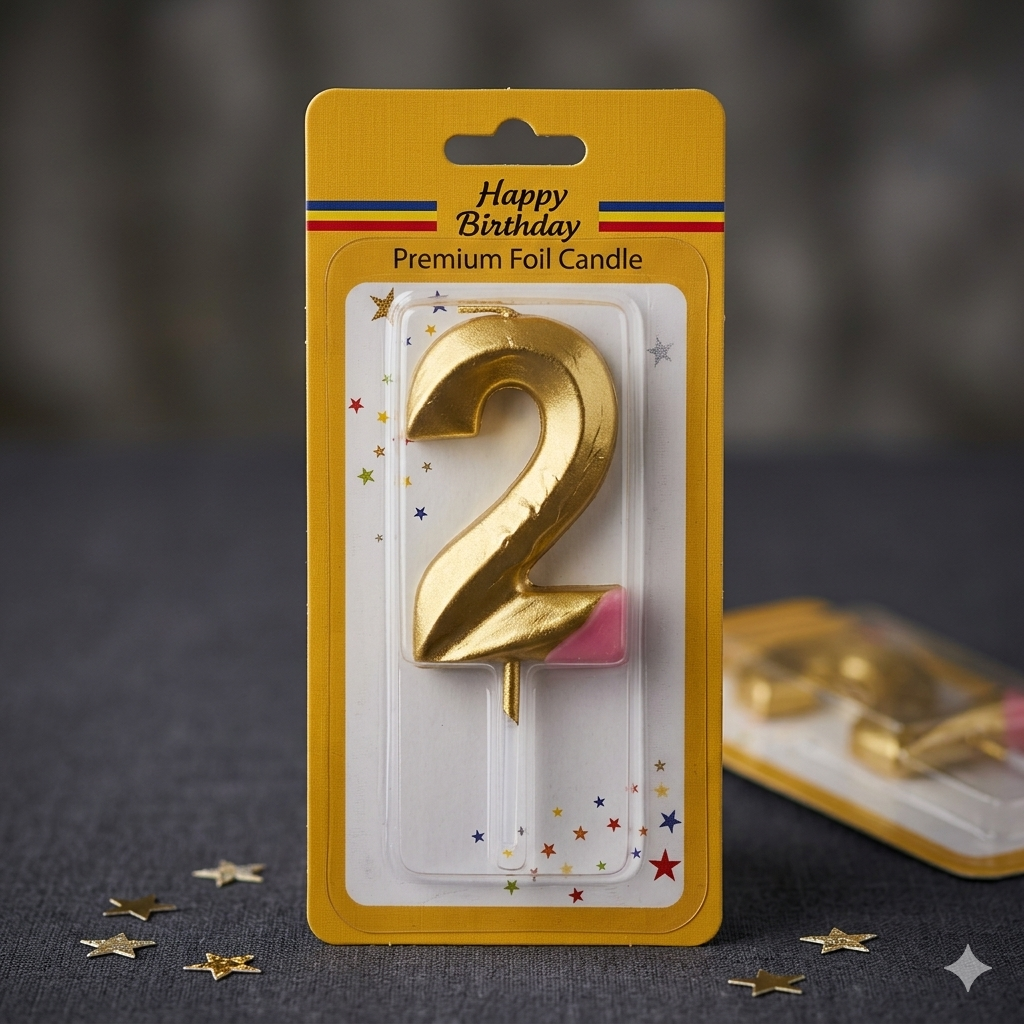 Premium Gold Number 2 Birthday Candle for Cake Decoration