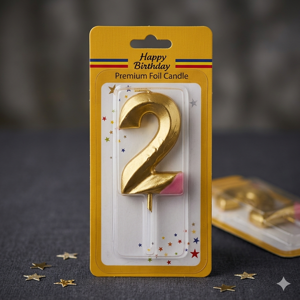 Premium Gold Number 2 Birthday Candle for Cake Decoration