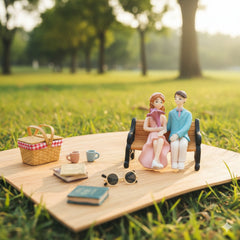 Romantic Couple Sitting on Bench Miniature Figurines (Set of 2) | Resin Love Couple Showpiece for Cake Topper, Home Decor, Valentine Gift, Anniversary Decoration