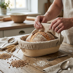 Bread Proofing Basket Oval Cane Banneton Set with Linen Cloth for Artisan Baking ,Size - 24X16X8CM
