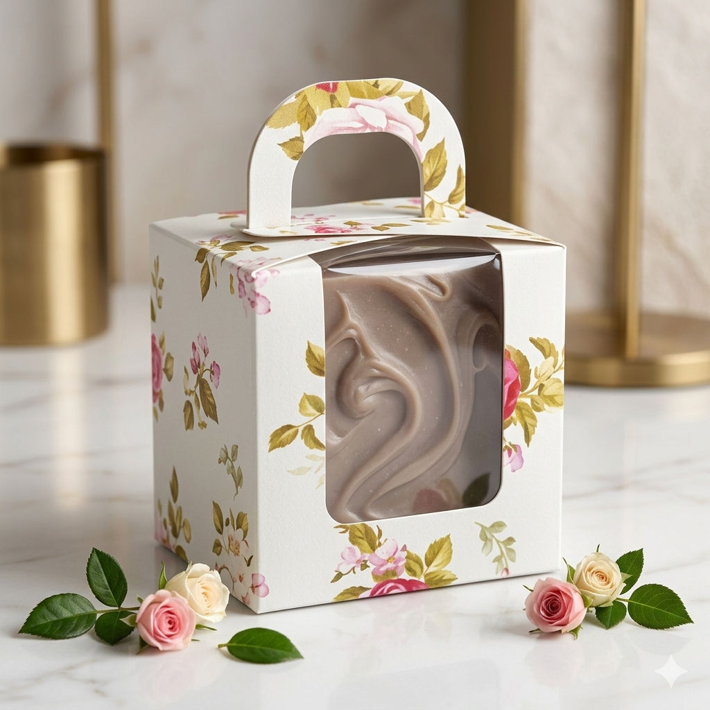 Floral Window Cupcake Box with Handle (3.5 x 3.5 x 3.5 Inches)