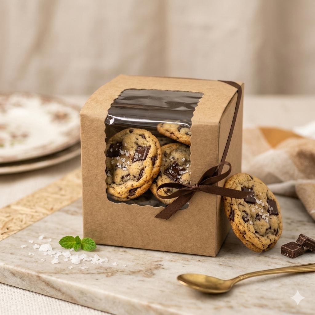 Kraft Cookie Box with L Window – 3 × 3 × 3 Inch (Set of 12)