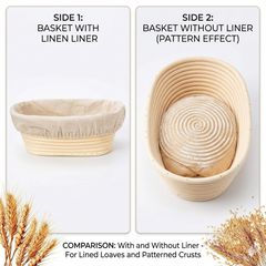 Bread Proofing Basket Oval Cane Banneton Set with Linen Cloth for Artisan Baking ,Size - 24X16X8CM