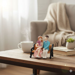 Romantic Couple Sitting on Bench Miniature Figurines (Set of 2) | Resin Love Couple Showpiece for Cake Topper, Home Decor, Valentine Gift, Anniversary Decoration