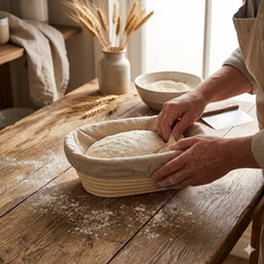 Bread Proofing Basket Oval Cane Banneton Set with Linen Cloth for Artisan Baking ,Size - 24X16X8CM