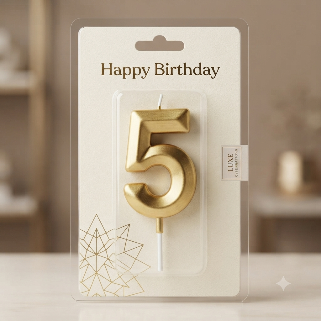 Premium Gold Number 5 Birthday Candle for Cake Decoration
