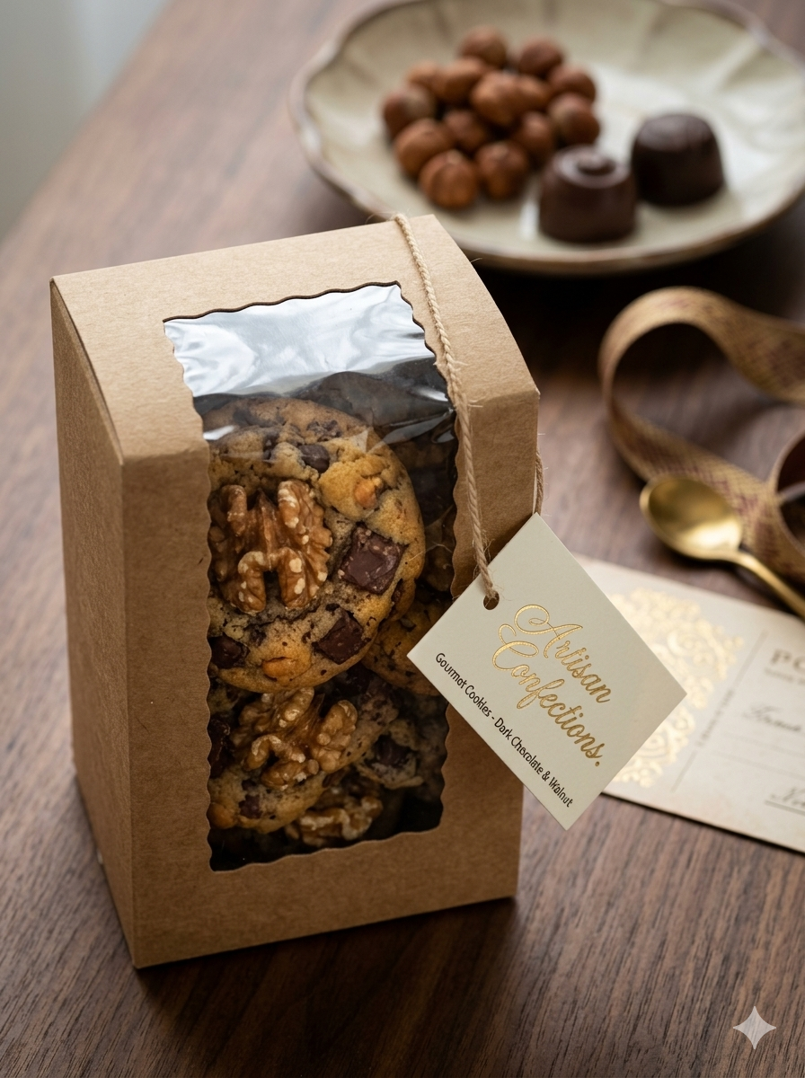 Kraft Cookie & Brownie Box with Window – 5 × 5 × 3 Inch (Set of 12)