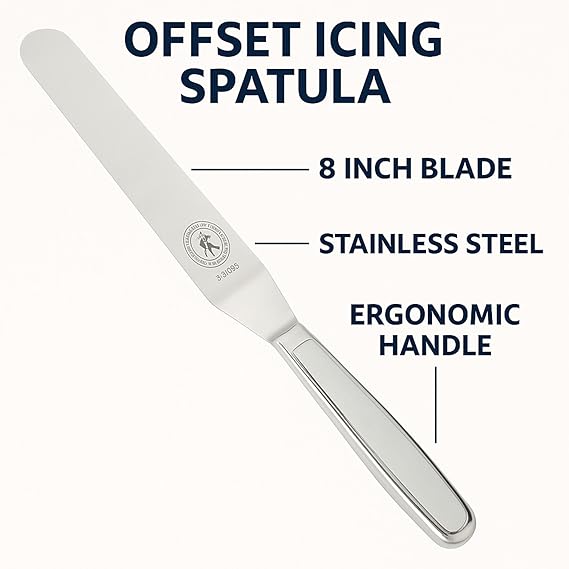 Professional Offset Spatula - Stainless Steel Icing Spreader with Ergonomic Handle for Cake Decorating, Frosting, and Baking