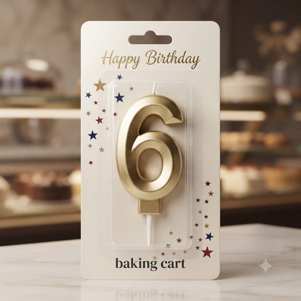 Premium Gold Number 6 Birthday Candle for Cake Decoration