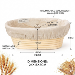 Bread Proofing Basket Oval Cane Banneton Set with Linen Cloth for Artisan Baking ,Size - 24X16X8CM