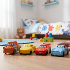 Set of 4 Cartoon Car Cake Toppers & Kids Toy Cars | Mini Pull-Back Vehicles for Birthday Cakes & Playtime