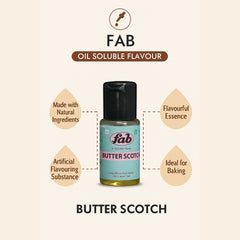 FAB Butterscotch Oil Soluble Flavor – 20ml Food Grade Concentrated Essence for Baking, Chocolates, Desserts, Ice Creams, Shakes, Fudge & More | Heat Stable, Non-Alcoholic, Halal Certified