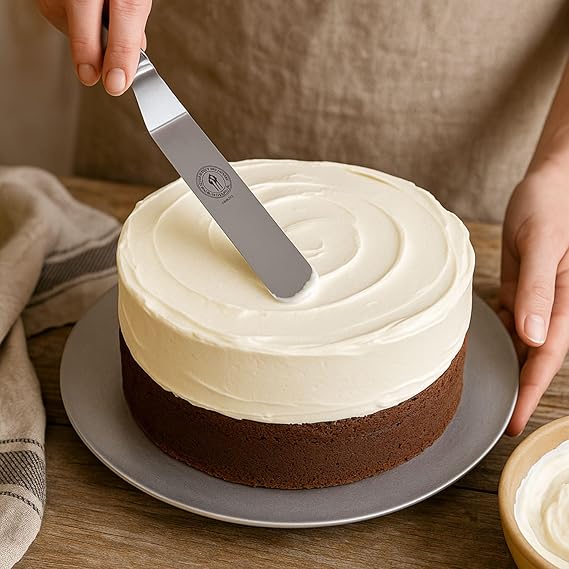 Professional Offset Spatula - Stainless Steel Icing Spreader with Ergonomic Handle for Cake Decorating, Frosting, and Baking