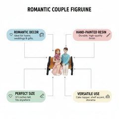 Romantic Couple Sitting on Bench Miniature Figurines (Set of 2) | Resin Love Couple Showpiece for Cake Topper, Home Decor, Valentine Gift, Anniversary Decoration