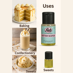 FAB Butterscotch Oil Soluble Flavor – 20ml Food Grade Concentrated Essence for Baking, Chocolates, Desserts, Ice Creams, Shakes, Fudge & More | Heat Stable, Non-Alcoholic, Halal Certified