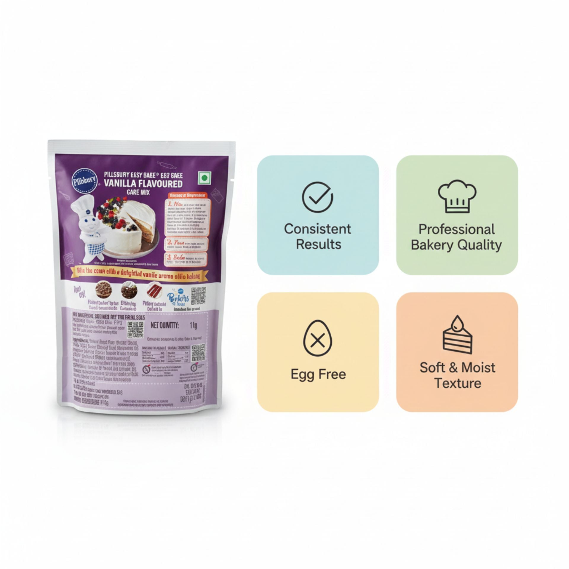 Pills&bury Easy Bake Egg Free Vanilla Flavoured Cake Mix – 1 kg | Soft & Moist Cakes | Bakery & Home Baking