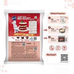 Pills&bury Egg Free Red Velvet Cake Mix | Rich Cocoa Flavour | 1 kg | For Professional & Home Baking