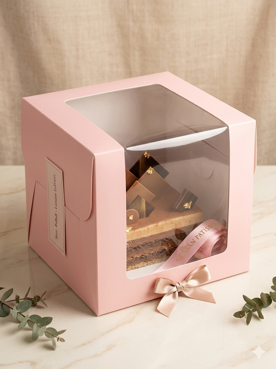 Premium Cake Box with Window – 8 × 8 × 8 Inch (Set of 12)