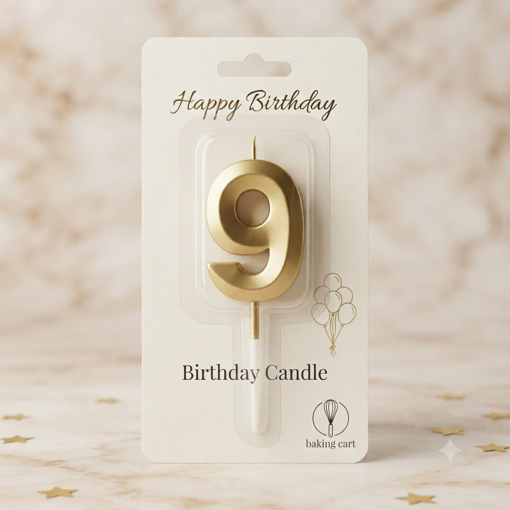 Premium Gold Number 9 Birthday Candle for Cake Decoration