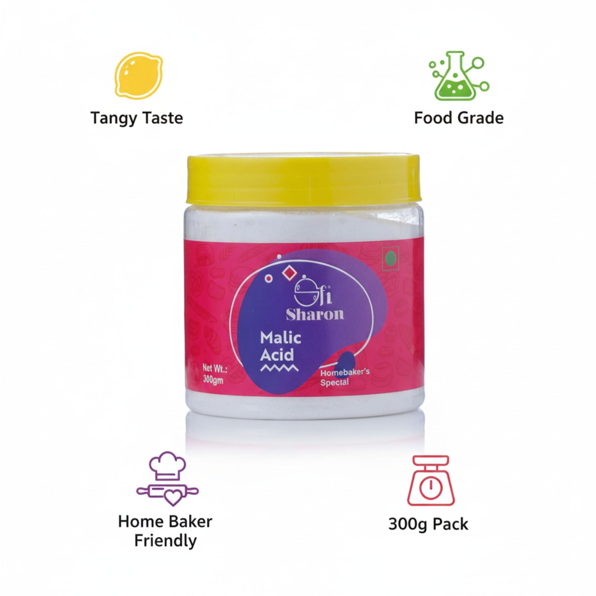 Sharon Malic Acid Powder - 300g | Premium Food Grade Sour Enhancer for Baking & Beverages