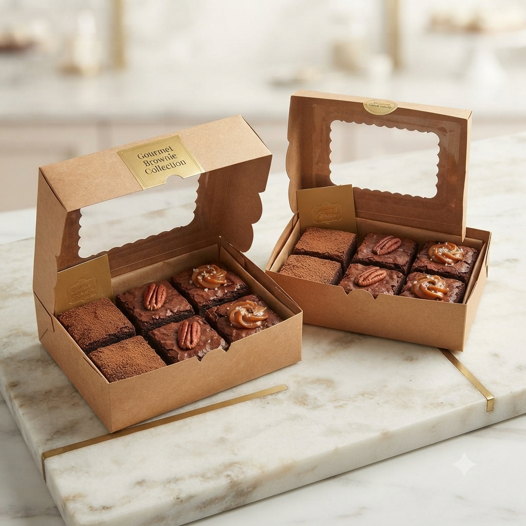Premium Kraft Brownie Box 9 × 6 × 2 Inch – Pack of 12 (6 Cavity)