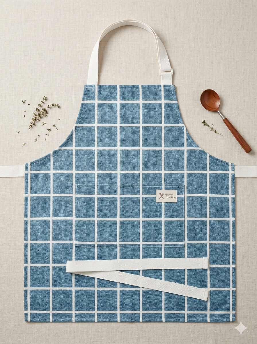 Blue Checkered Cotton Apron