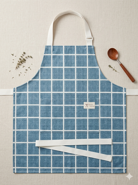 Blue Checkered Cotton Apron