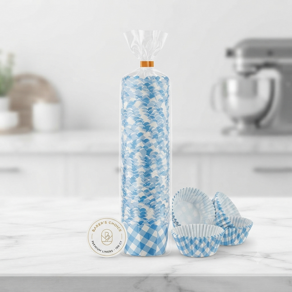 Blue Gingham Cupcake Liners - 100 Pieces