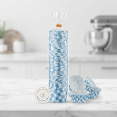 Blue Gingham Cupcake Liners - 100 Pieces
