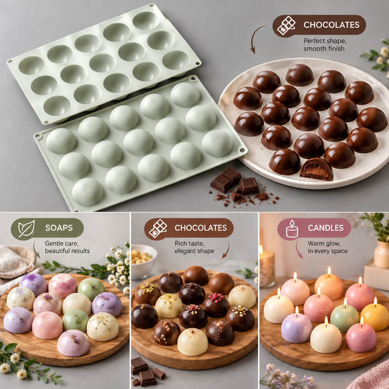 The Confectioner's Collection Premium Semi-Sphere Silicone Mold – 15-Cavity
