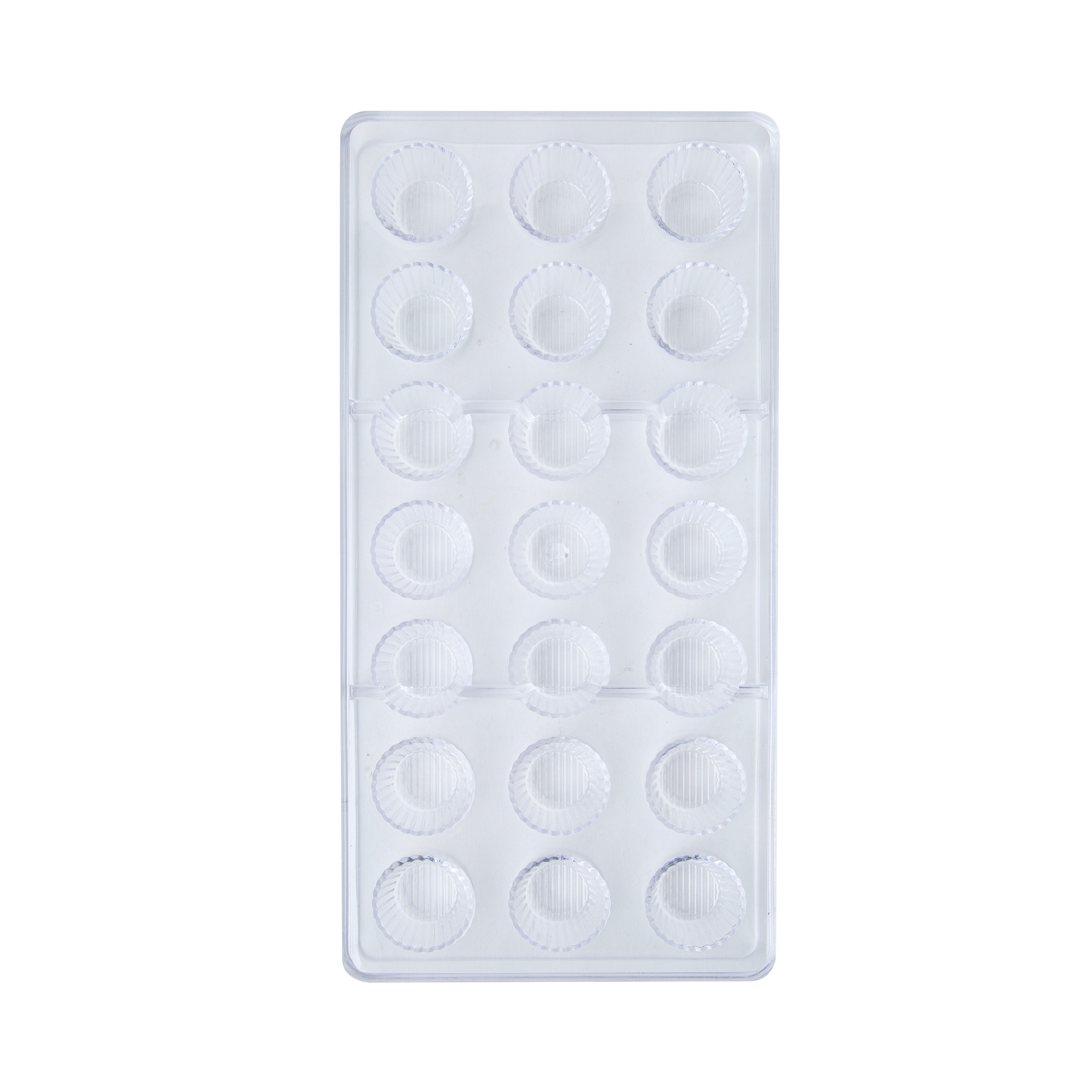 18-Cavity Fluted Round Chocolate Mold – Clear Polycarbonate Candy, Praline & Mini Dessert Mold  Product Description