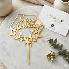 Floral Hexagon Acrylic Cake Topper