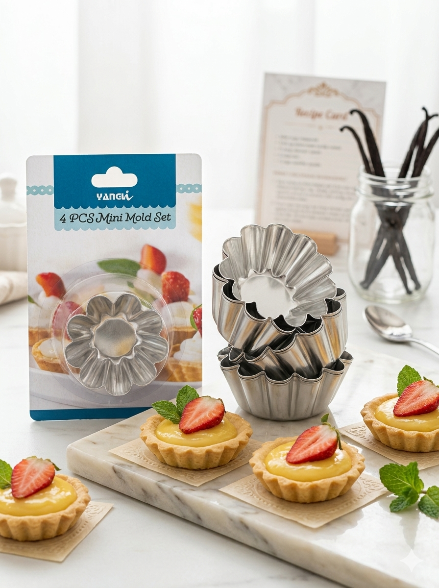 4 PCS Flower Mini Tart Mold Set 5x2.5cm