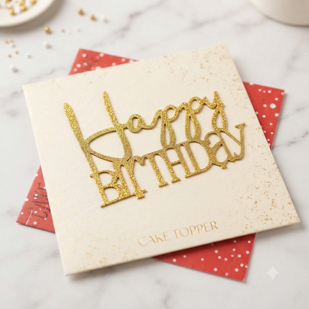 Gold Glitter Happy Birthday Cake Topper