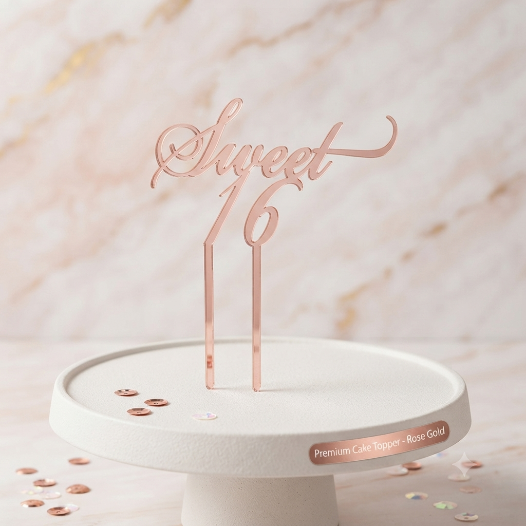 Rose Gold Sweet 16 Acrylic Cake Topper