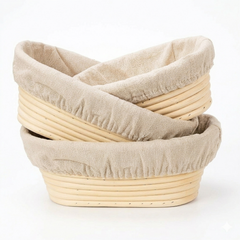 Bread Proofing Basket Oval Cane Banneton Set with Linen Cloth for Artisan Baking ,Size - 24X16X8CM