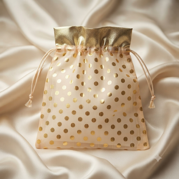 Premium Gold Polka Dot Organza Potli Gift Bag