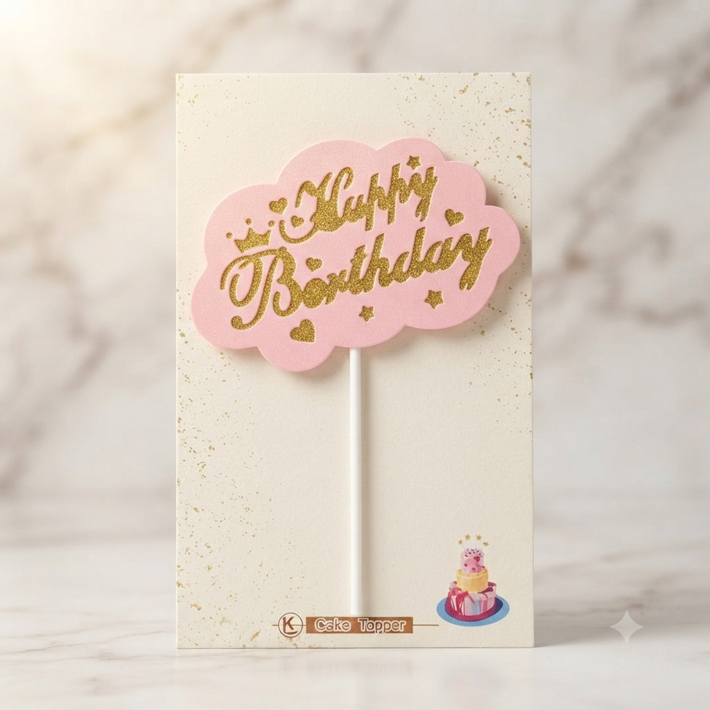 Pink & Gold Happy Birthday Cloud Cake Topper